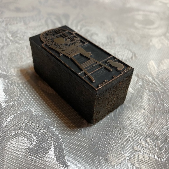 Antique Wooden Print Block Copper Child Bird Cat - Picture 4 of 4